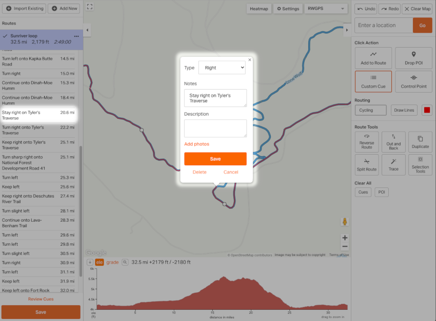 ride with gps cue sheet