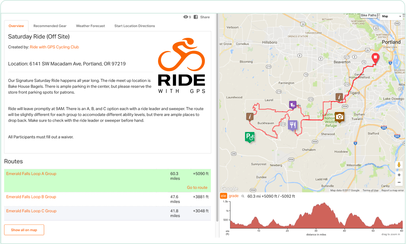 Cycling Club Account Ride with GPS