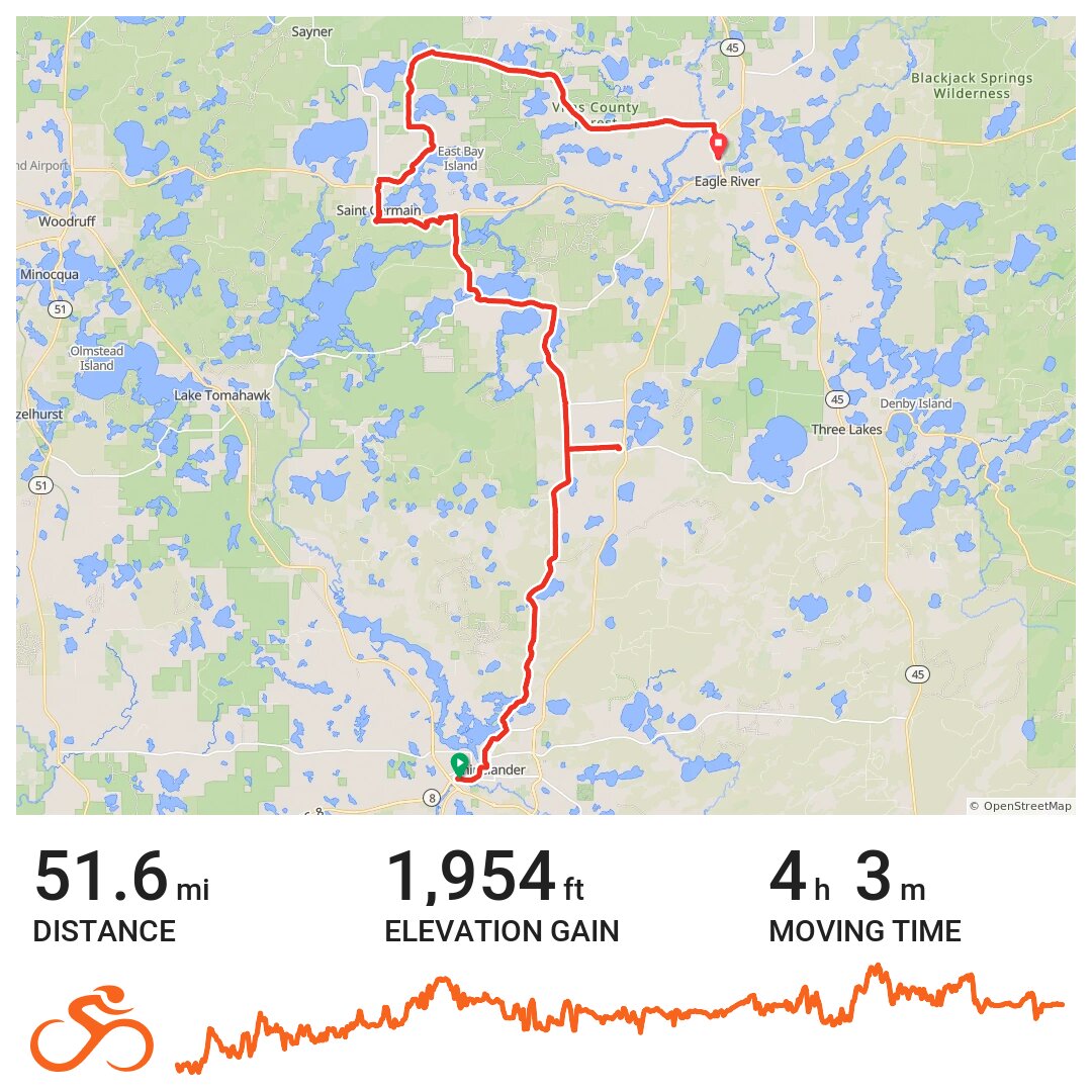 Rheinlander to Eagle River Wi A bike ride in Rhinelander, WI