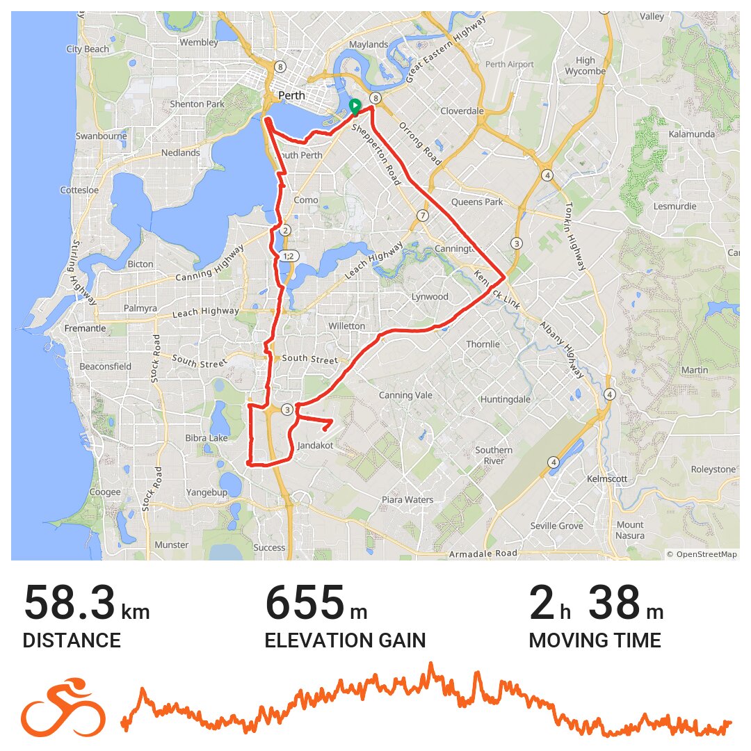 Burswood to Jandakot 58 km - A bike ride in Perth, Western Australia