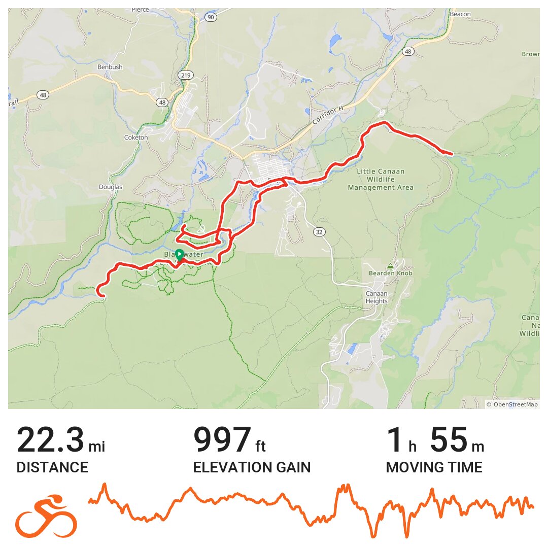 Blackwater Falls, CVI Camp 70 Road & Davis, WV Evening Ride A bike