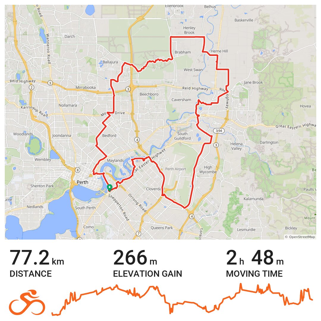 Burswood to Herne Hill 77 km - A bike ride in Perth, Western Australia