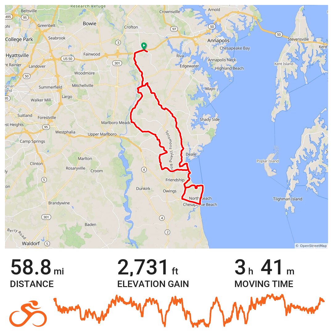 DavidsonvilleNorthBeach loop A bike ride in Davidsonville, MD