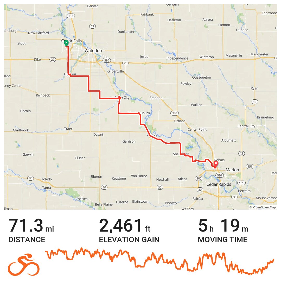 Ragbrai Cedar Falls to Hiawatha · Ride with GPS