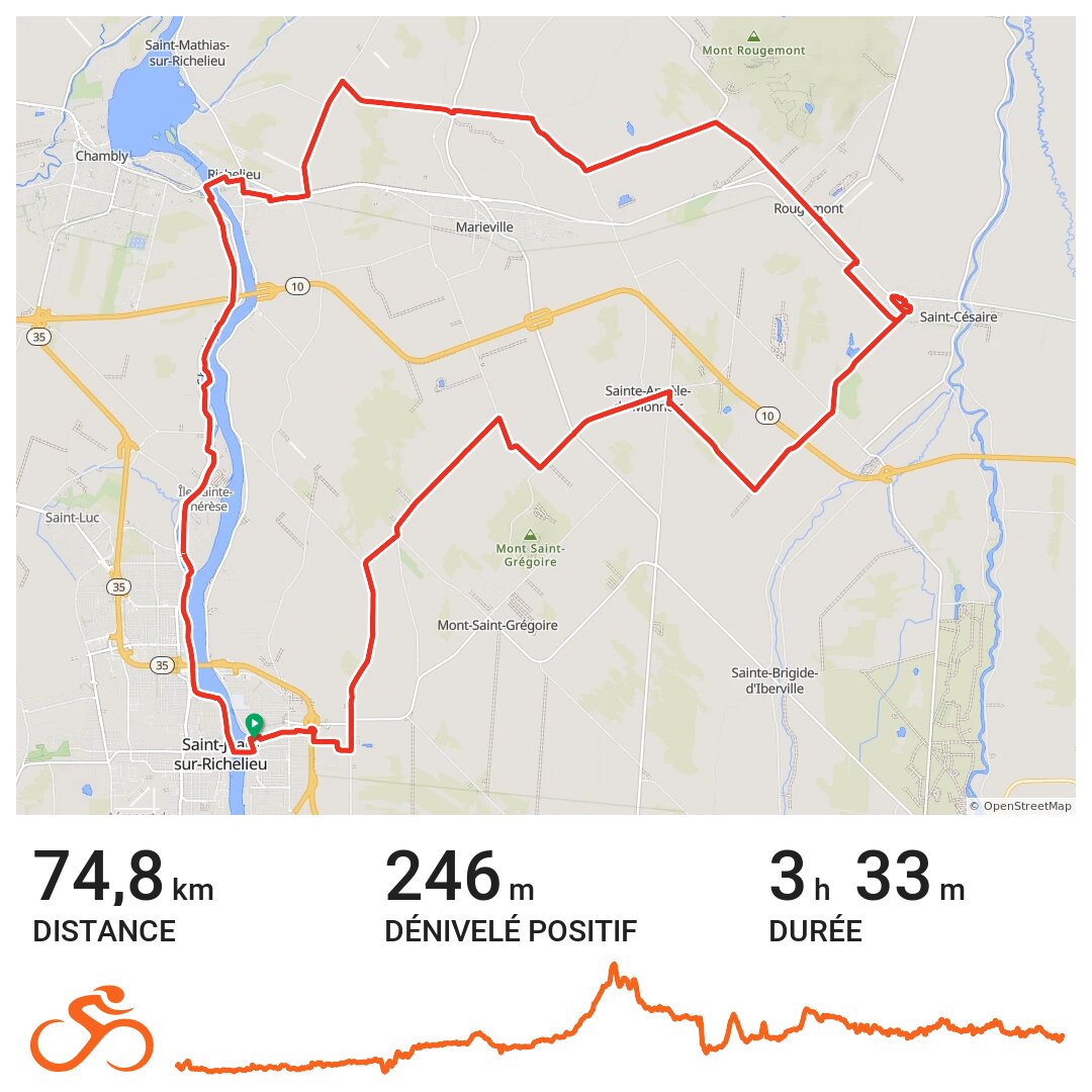 Iberville SteAngeledeMonnoir_74km A bike ride in StJeansr, Québec