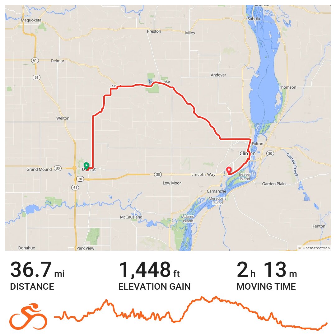 RAGBRAI, DeWitt to Clinton · Ride with GPS