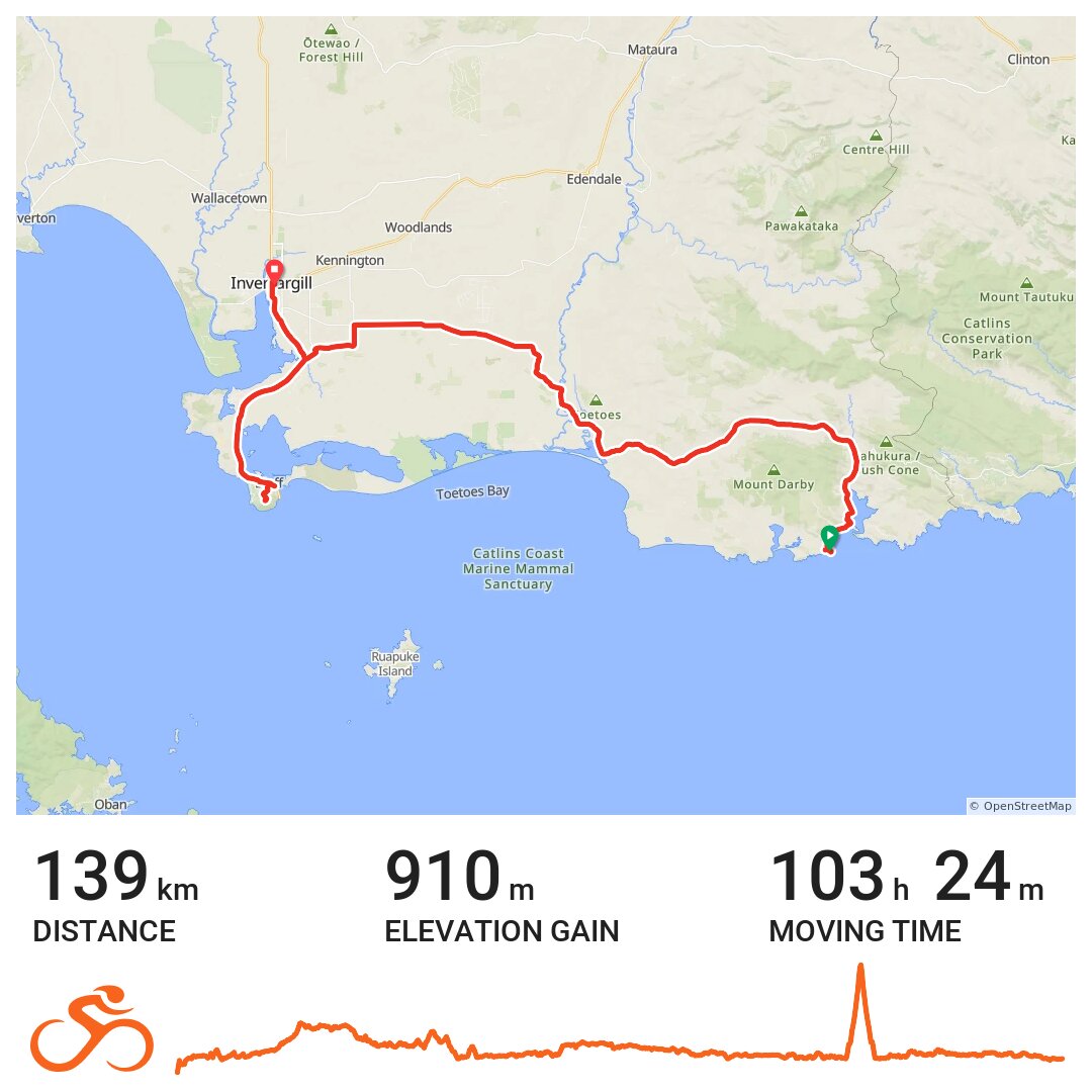 Curio Bay to Invercargill via Bluff A bike ride in Waikawa, Southland