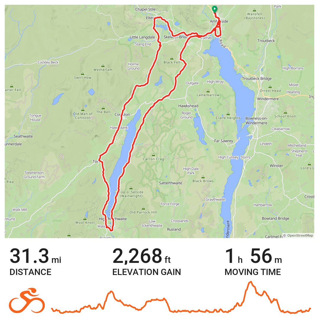 Coniston Round 31m - A bike ride in South Lakeland, England